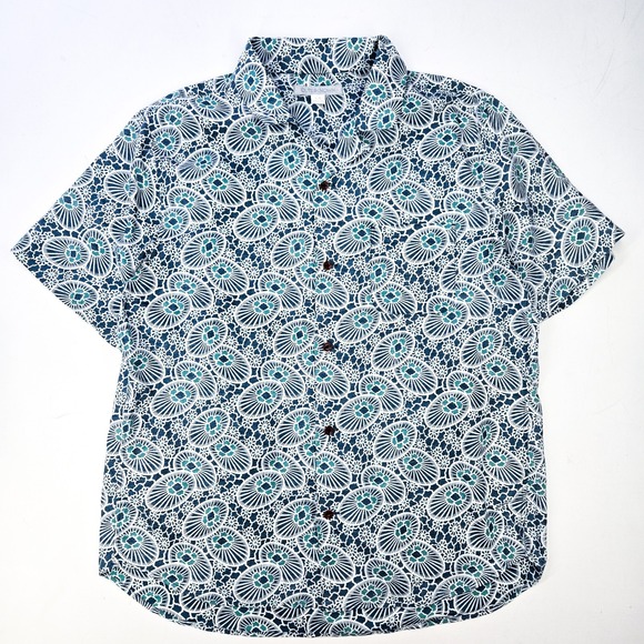Outerknown Men Blue Camp Collar Print Cotton BBQ Short Sleeve Shirt XL - Picture 1 of 6